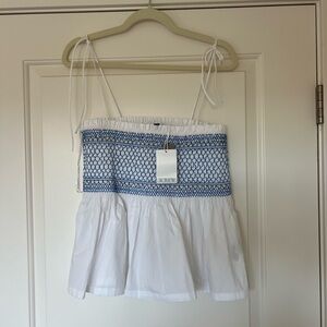 J.Crew NWT Womens White and Blue Smocked Top size M